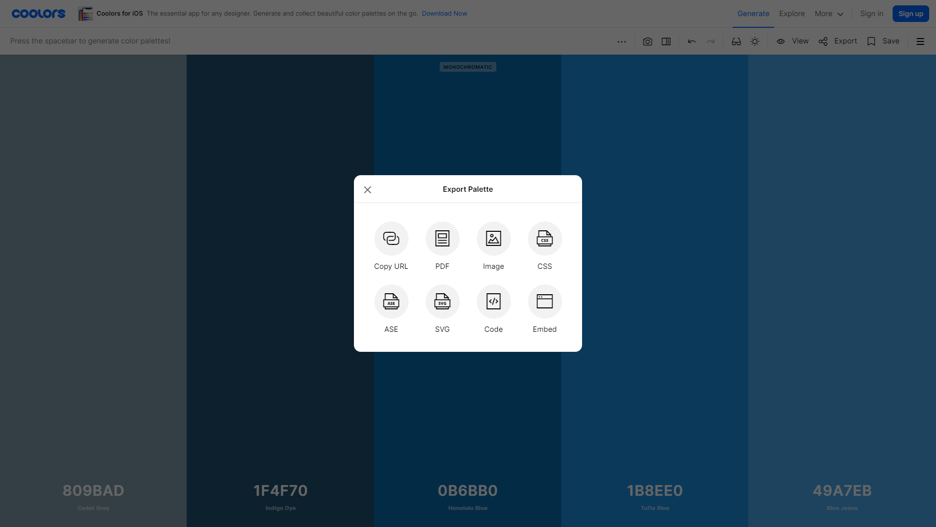 export palette